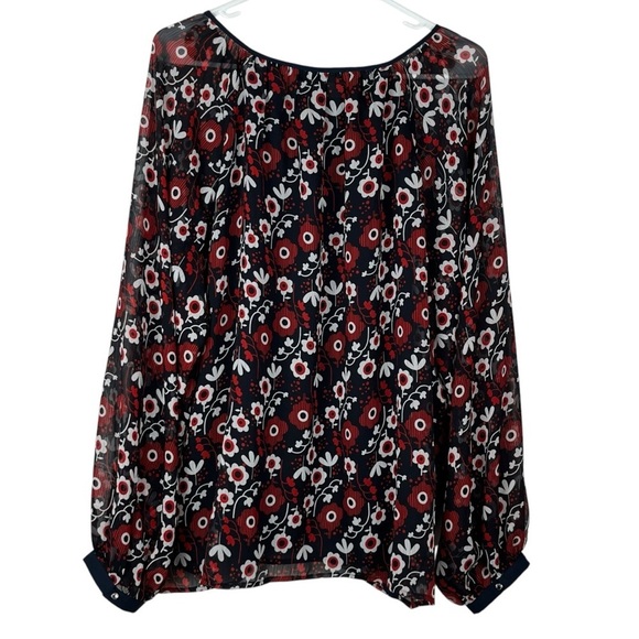 NWOT Tommy Hilfiger Red & Navy Blue Sheer Floral Blouse Size XXL - Picture 5 of 14